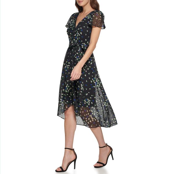 Women's Short Sleeve Asymmetrical Hem Faux Wrap Dress