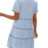 Women's Short Sleeve Button Down Flowy Tiered Babydoll Denim Dress