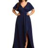 Sparkle V Neck A Line Ruffle Sleeve High Low Glitter Cocktail Wedding Guest Dresses for Curvy Women