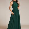 Women's Halter Neck Summer Formal Dresses Sleeveless Pletaed Floor Length Glitter Evening Dresses 41961