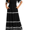 Women's Casual Summer Maxi Dress Short Sleeve Swiss Dot V Neck Smocked Long Flowy Beach Dresses