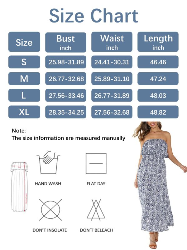 Women's Summer Off The Shoulder Maxi Dress Ruffle Strapless Blue White Porcelain Boho Casual Loose Long Dresses