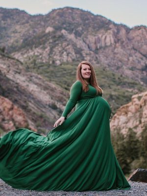 Maternity Off Shoulders Half Circle Gown for Baby Shower Photo Props Dress