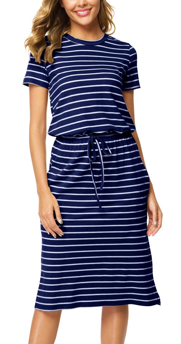 Womens Summer Hide Belly Knee Length Travel Dress Pocket 2025 Spring Short Sleeve Midi Work Casual Teacher Outfits