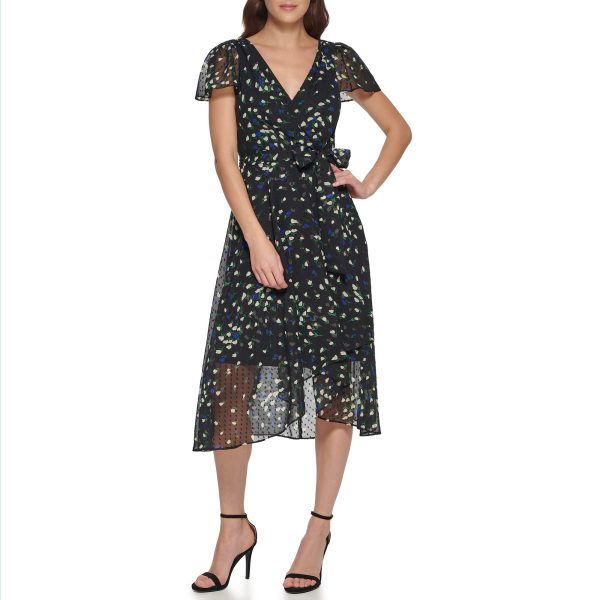 Women's Short Sleeve Asymmetrical Hem Faux Wrap Dress