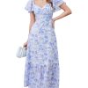 Women's 2025 Summer Midi Floral Boho Dresses Casual Flowy Beach Short Sleeve Dress Ruffle Hem Smocked Sundresses