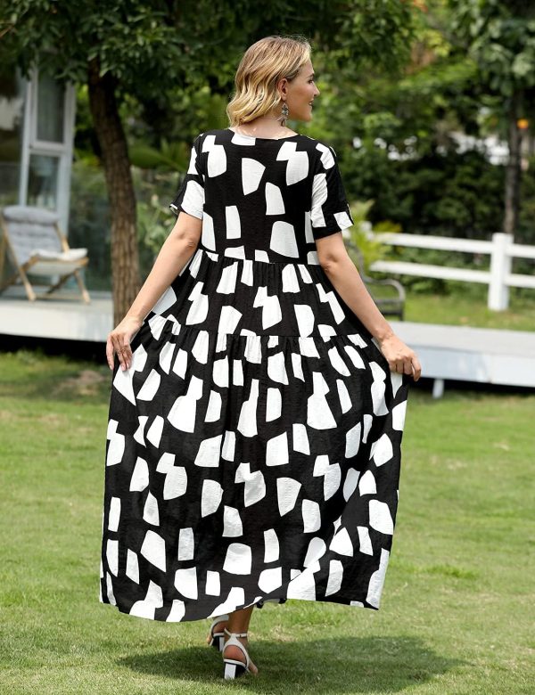 Women Casual Loose Bohemian Floral Dress with Pockets Short Sleeve Long Maxi Summer Beach Swing Dress EJF