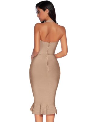Womens Halter Fishtail Bandage Party Dress Elegant Wedding Guest Dress