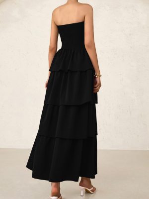 Maxi Dresses for Women 2025 Summer Off Shoulder Smocked Tiered Ruffle Long Flowy Wedding Guest Dress