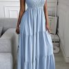 Women's Summer Maxi Dress 2025 Casual Boho Sleeveless Spaghetti Strap Smocked Tiered Long Beach Sundresses