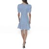 Women's Puff Sleeve Swaure Neck Flounce Tweed A-line Mini Dress
