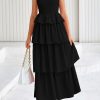 Womens 2025 Summer Sleeveless Midi Dress Scoop Neck A Line Smocked Ruffle Tiered Layered Beach Vacation Dresses