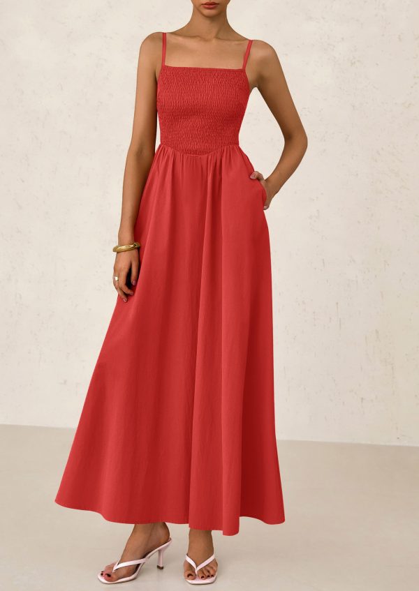 Women's 2025 Summer Maxi Dresses Beach Sundress Casual Spaghetti Strap Smocked Swing A Line Long Flowy Dress