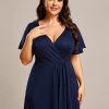 Sparkle V Neck A Line Ruffle Sleeve High Low Glitter Cocktail Wedding Guest Dresses for Curvy Women