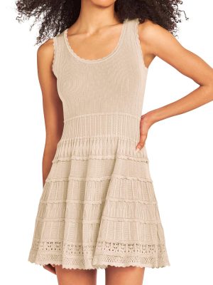Womens Summer Mini Dresses Casual Crewneck Knitted Crochet Hem Flowy Tank Sundress