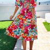 Women's Summer Casual Dresses 2025 Spring Puff Sleeve Square Neck A-line Flowy Boho Floral Smocked Midi Dress