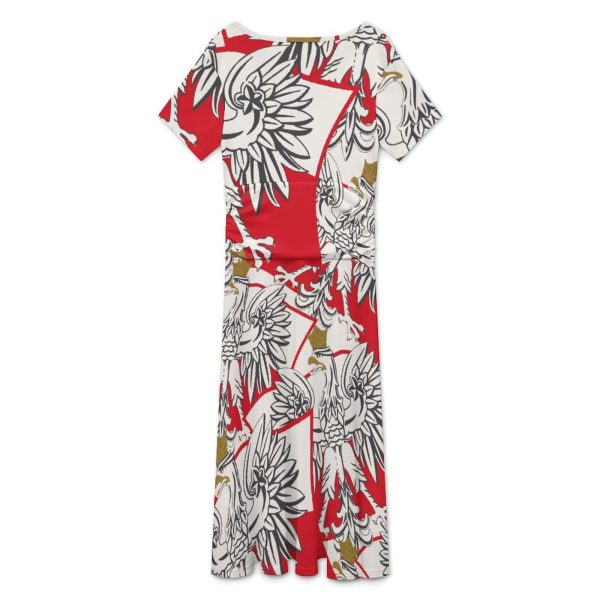 Polish Eagle Flag Women's Midi Dress Short Sleeve Dresses V Neck Sundress Casual Summer