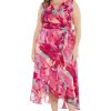 Women's Sleeveless Ruffle Detail Faux Wrap Tie Midi Dress