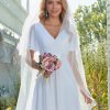 Women's Classic Chiffon Short Sleeve Pleated V-Neck Floor Length Bridesmaid Dresses 09890