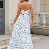 Women Casual Summer Floral Maxi Sundress V Neck Spaghetti Strap Bow Tie Backless Flowy Boho Beach Long Dress 2025