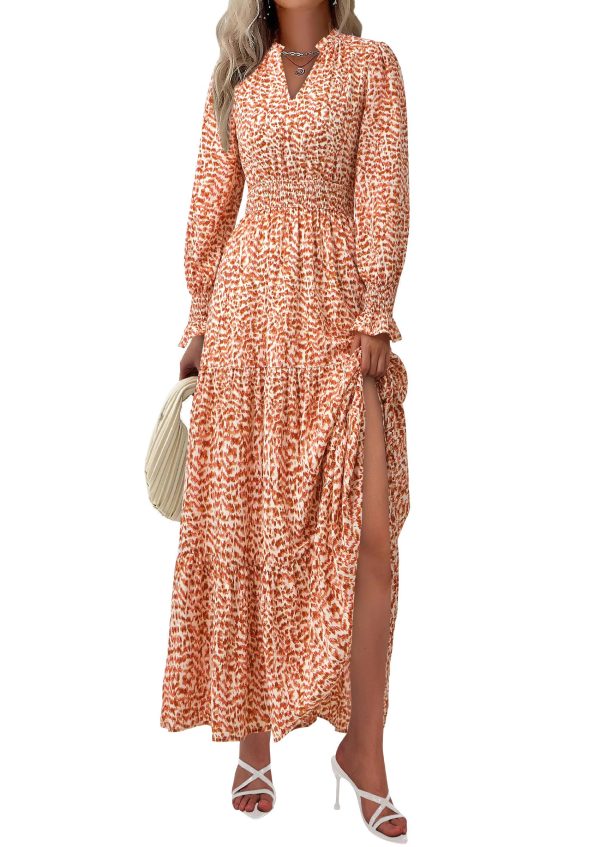 Women's Floral Maxi Dress 2025 Spring Long Sleeve V Neck Casual A Line Long Flowy Boho Party Dresses