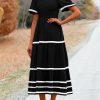 Women's Casual Summer Maxi Dress Short Sleeve Swiss Dot V Neck Smocked Long Flowy Beach Dresses