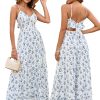 Women Casual Summer Floral Maxi Sundress V Neck Spaghetti Strap Bow Tie Backless Flowy Boho Beach Long Dress 2025