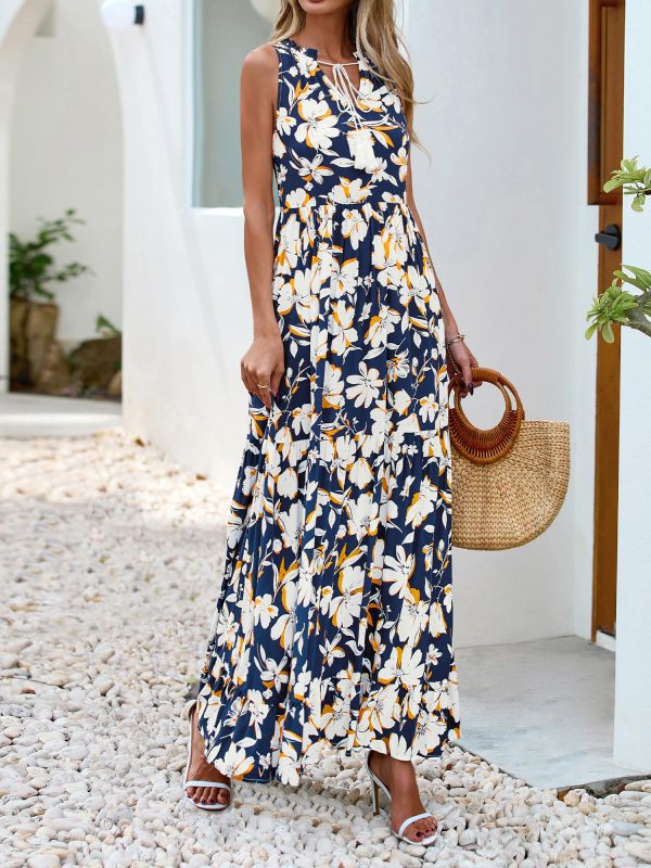 Womens Summer Maxi Dresses 2025 Casual Sleeveless V Neck Loose Fit Floral Boho Dress Beach Long Sundress