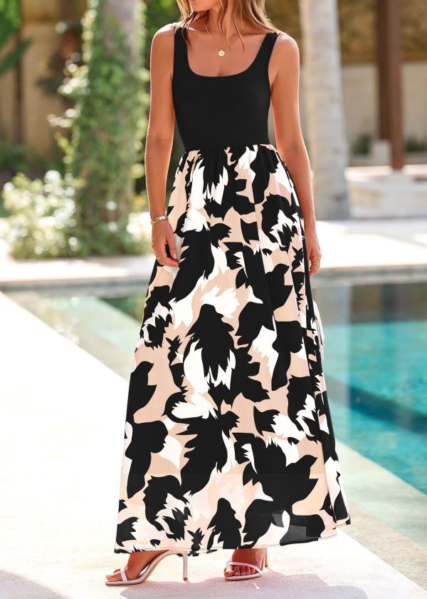 Women Summer Sleeveless Boho Floral Maxi Dress 2025 Scoop Neck Tank A Line Flowy Beach Wedding Vacation Sundress