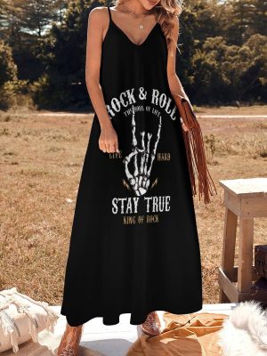 Rock&roll Maxi Dress for Women Summer Casual Sleeveless V Neck Spaghetti Dresses