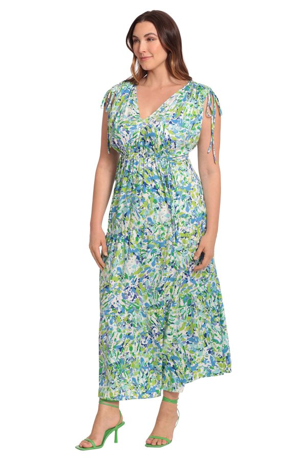 Women's Tiered Maxi with Shoulder and Waist Drawstring Details