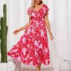 Womens 2025 Floral Summer V-Neck Ruffle Sleeve Empire Waist A-Line Casual Maxi Tiered Dress with Pockets
