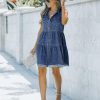 Women's Casual Summer Lapel Sleeveless Button Down Short Denim Jean Dress