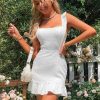 Women's Dress Backless Knot Ruffle Trim Textured Dress Dress IPADSA (Color : White, Size : Small)