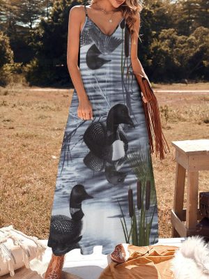 Loons Duck Maxi Dress for Women Summer Casual Sleeveless V Neck Spaghetti Dresses