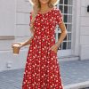Women's Summer Short Sleeve A-Line Midi Dresses Casual Floral T-Shirt Dress Flowy Beach Sundress with Pockets