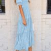 Women's 2025 Summer Casual Midi Dresses Square Neck Short Sleeve Smocked A Line Floral Flowy Elegant Boho Dress