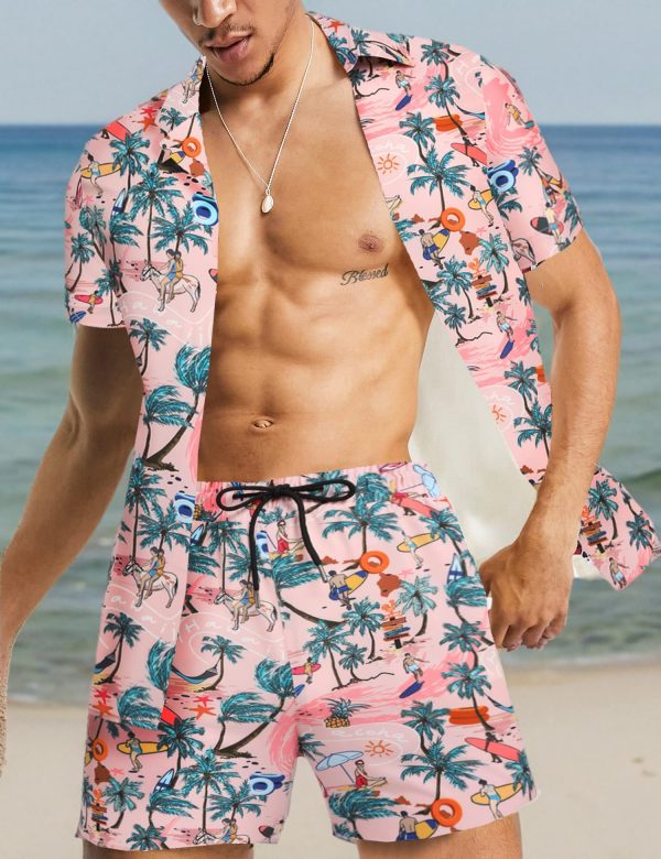 Men's Luxury Casual Button Down Short Sleeve Hawaiian Shirt Suits