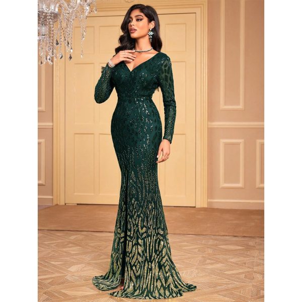 Women's Formal Sequin Bodycon Long Sleeve Prom Dresses Elegant Evening Party Maxi Dresses