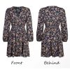 Women Floral Ruffle Summer Dress Surplice V Neck Long Peasant Sleeve Elastic Waist Flowy Casual Holiday Mini Dress