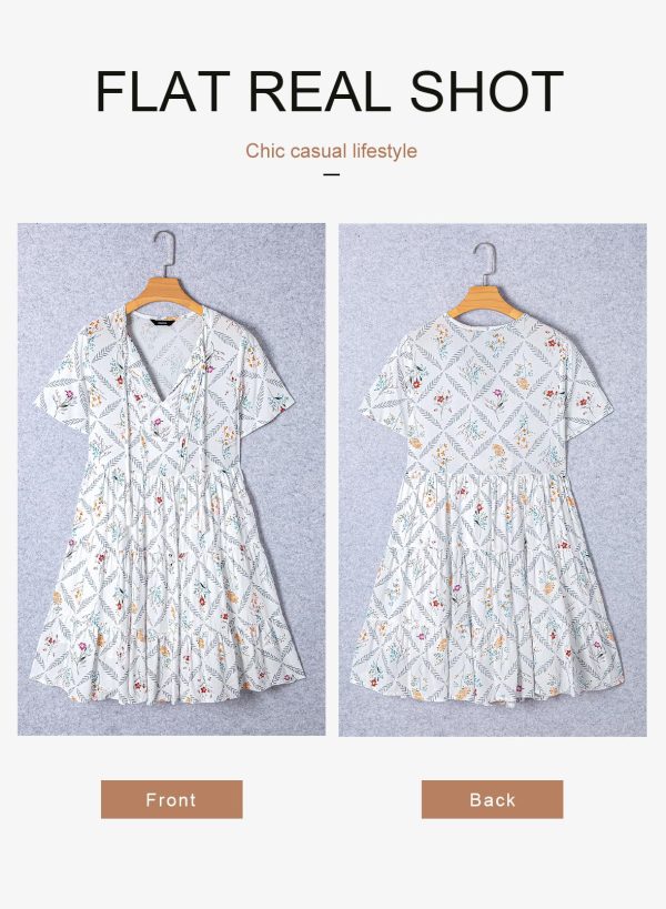 Womens Summer Casual Boho Floral Dresses V Neck Short Sleeve Sundresses Flowy Swing A-Line Mini Dress