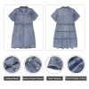 Denim Dress for Women Babydoll Tiered Short Sleeve Button Down Jean Shirt Dresses