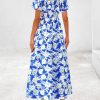 Womens Summer 2025 Casual Maxi Dresses Short Sleeve Smocked Tiered Floral Boho Long Beach Dress with Pockets