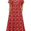 Women's Summer Short Sleeve A-Line Midi Dresses Casual Floral T-Shirt Dress Flowy Beach Sundress with Pockets