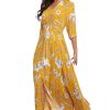 Summer Floral Print Maxi Dress Women Button Up Split Long Flowy Bohemian Beach Party Dresses