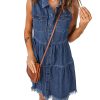 Women's Casual Summer Lapel Sleeveless Button Down Short Denim Jean Dress