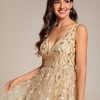 Women's A Line V Neck Open Back Sleeveless Ruched Sequin Knee Length Formal Dress 02106