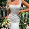 Women's Dress Backless Knot Ruffle Trim Textured Dress Dress IPADSA (Color : White, Size : Small)