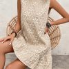 Women's Ruffle Hem Sleeveless Tank Dress Round Neck Casual Jacquard Hem Smock Summer Mini Dresses
