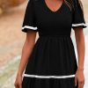 Women's Casual Summer Maxi Dress Short Sleeve Swiss Dot V Neck Smocked Long Flowy Beach Dresses